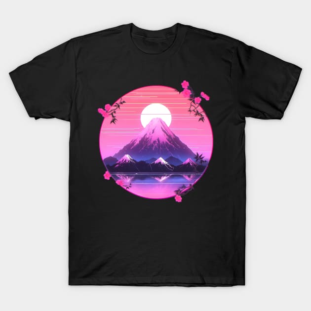 Mount Fuji Flowers - Vaporwave Aesthetic T-Shirt by ribbitpng